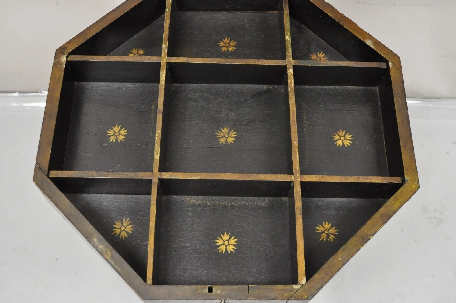 Antique Chinoiserie Hand Painted Pedestal Base Oriental Sewing Stand Side Table