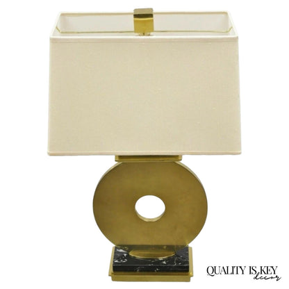 Robert Abbey Tic-Tac-Toe Bronze Brass Ring Marble Base Table Lamp w/ Shade