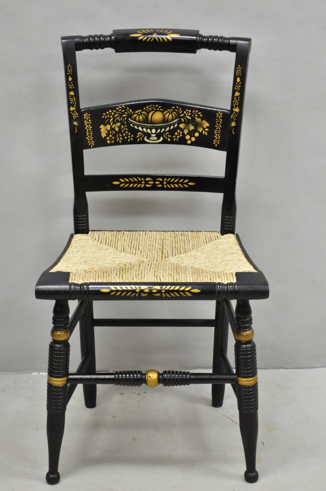 Vintage Nichols & Stone Hitchcock Harvest Stencil Painted Black Side Chair