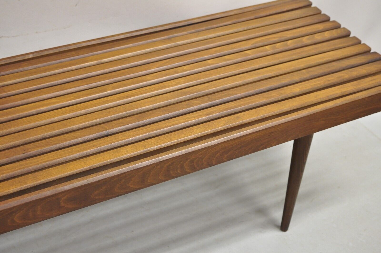 Vintage Mid Century Modern 72" Long Wood Slat Bench 6' Coffee Table