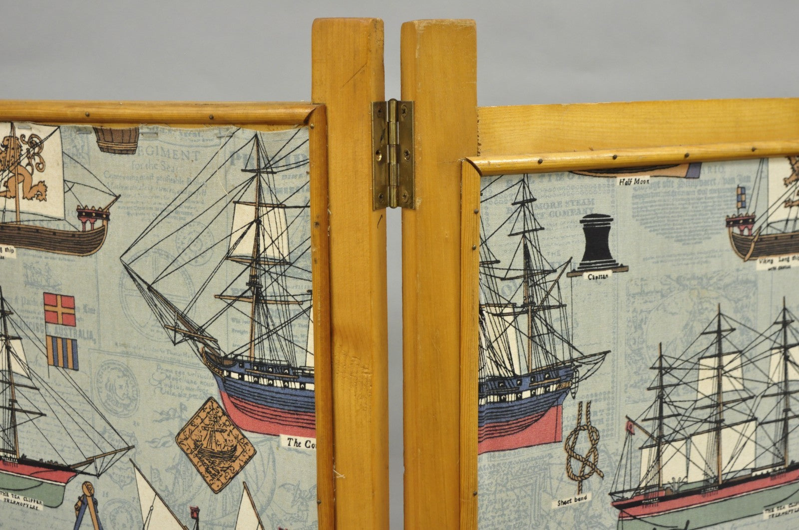 Vintage Nautical Custom Viking Clipper Ship Fabric Room Divider Dressing Screen
