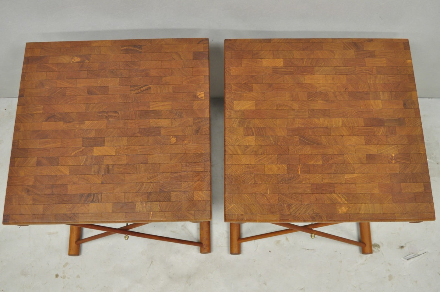 Mid Century Danish Modern Mandalay Teak Folding Campaign Style Side Tables Pair