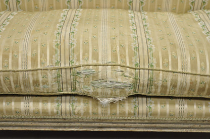 Antique French Louis XVI Style Cream Distress Painted Petite Canape Settee Sofa