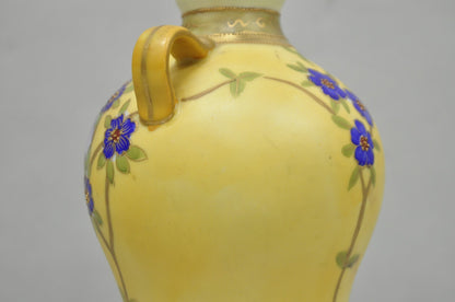 Antique Nippon Hand Painted Porcelain Moriage Mountain Scene Small Yellow Vase