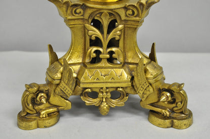 Antique French Empire Renaissance Bronze Maiden Candlestick Table Lamp