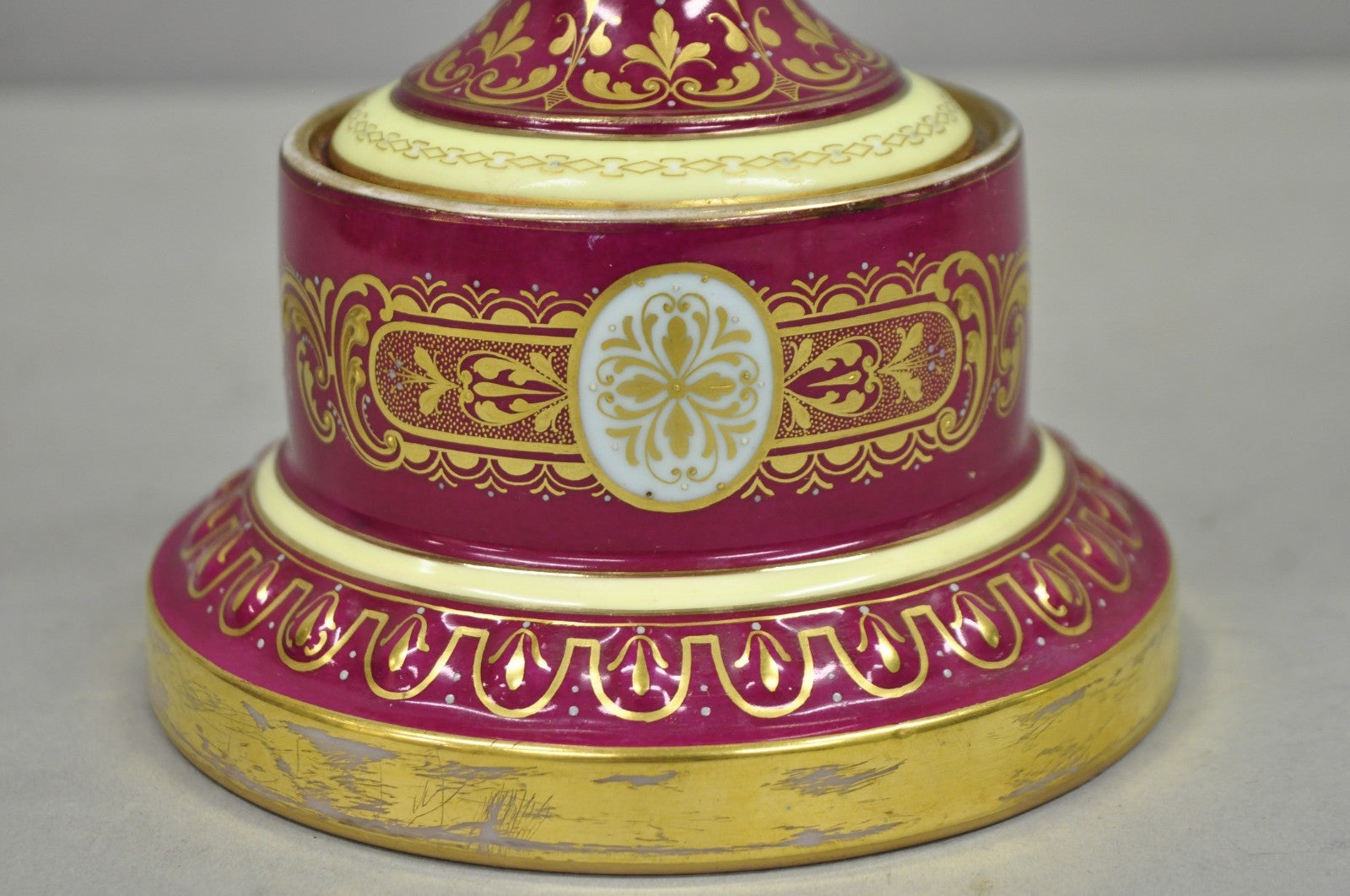 Antique Royal Vienna Austrian Porcelain 21" Hand Painted Red Urn Vase with Lid