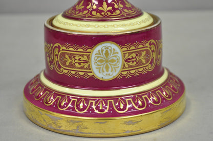 Antique Royal Vienna Austrian Porcelain 21" Hand Painted Red Urn Vase with Lid