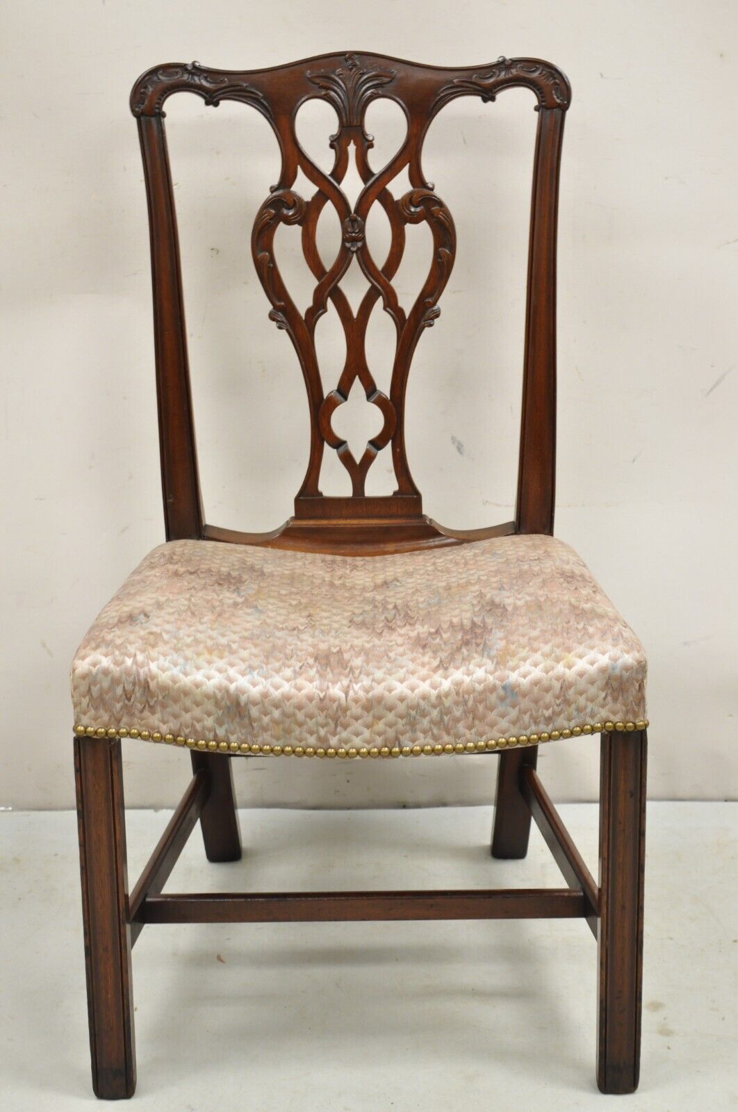 Antique Chippendale Georgian Style Carved Mahogany Dining Side Chairs - Set of 6