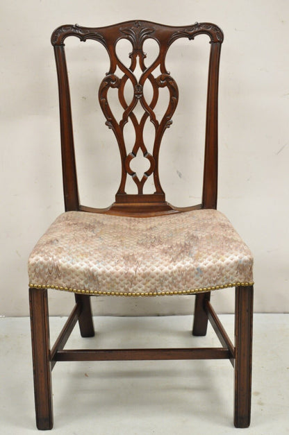 Antique Chippendale Georgian Style Carved Mahogany Dining Side Chairs - Set of 6