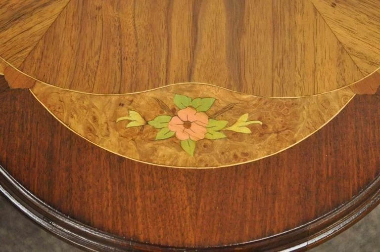 Antique French Louis XV Style Satinwood Floral Inlay Walnut Side Tables - a Pair