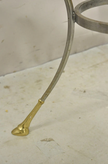 Italian Neoclassical Brass Rams Head Round Marble Steel Gueridon Side Table