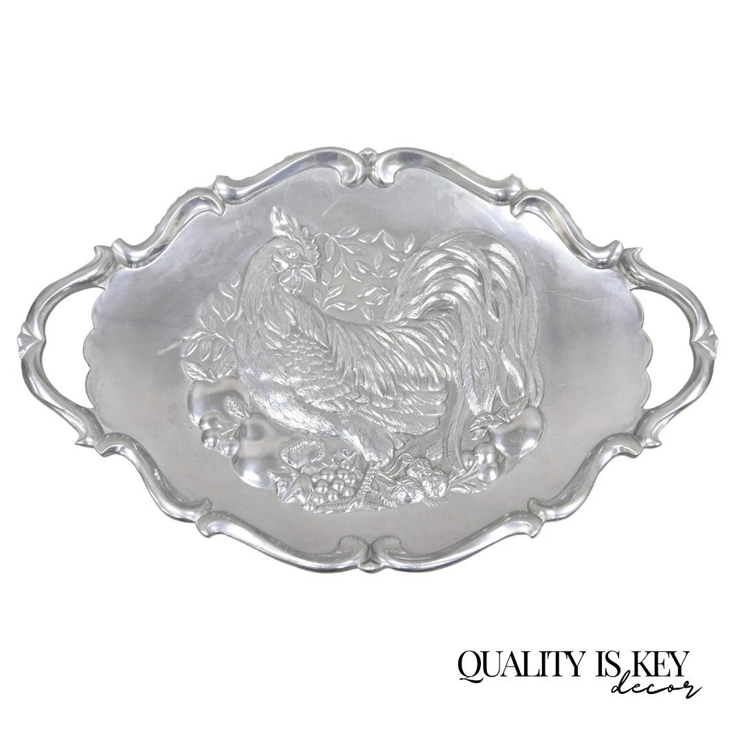 Vintage Lenox Retired Large Rooster Pewter Metal Holiday Serving Platter Tray