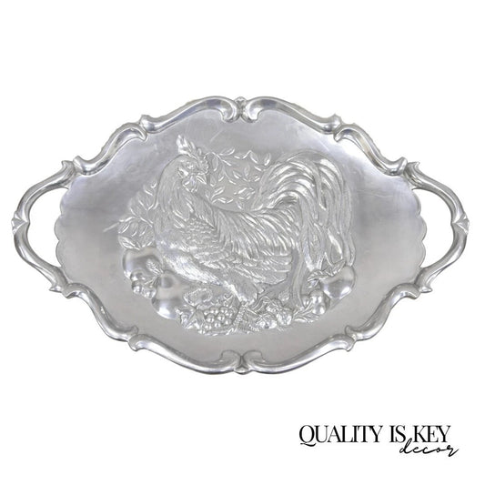 Vintage Lenox Retired Large Rooster Pewter Metal Holiday Serving Platter Tray