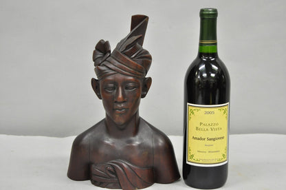 Vintage Carved Wood Balinese Indonesian Bali Woman Man Bust Sculpture