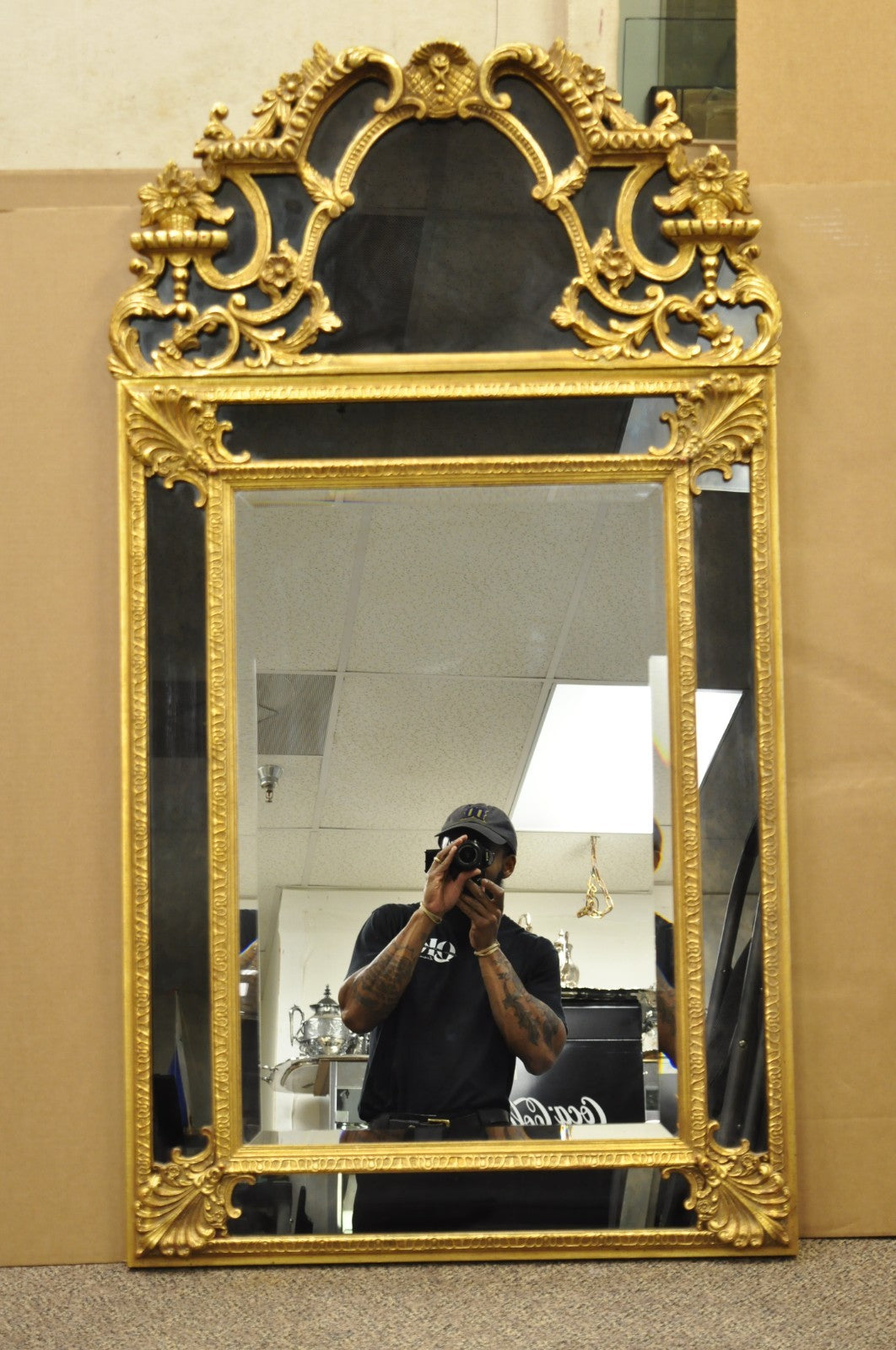 Vintage Friedman Bros French Louis XV Rococo Style Gold Gilt Smoked Glass Mirror