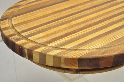 Mid Century Modern Teak & Oak Wood 24" Round Lazy Susan Charcuterie Cheese Board