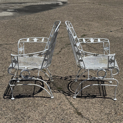 Vintage Woodard Era Floral Wrought Iron Springer Garden Patio Arm Chair - a Pair