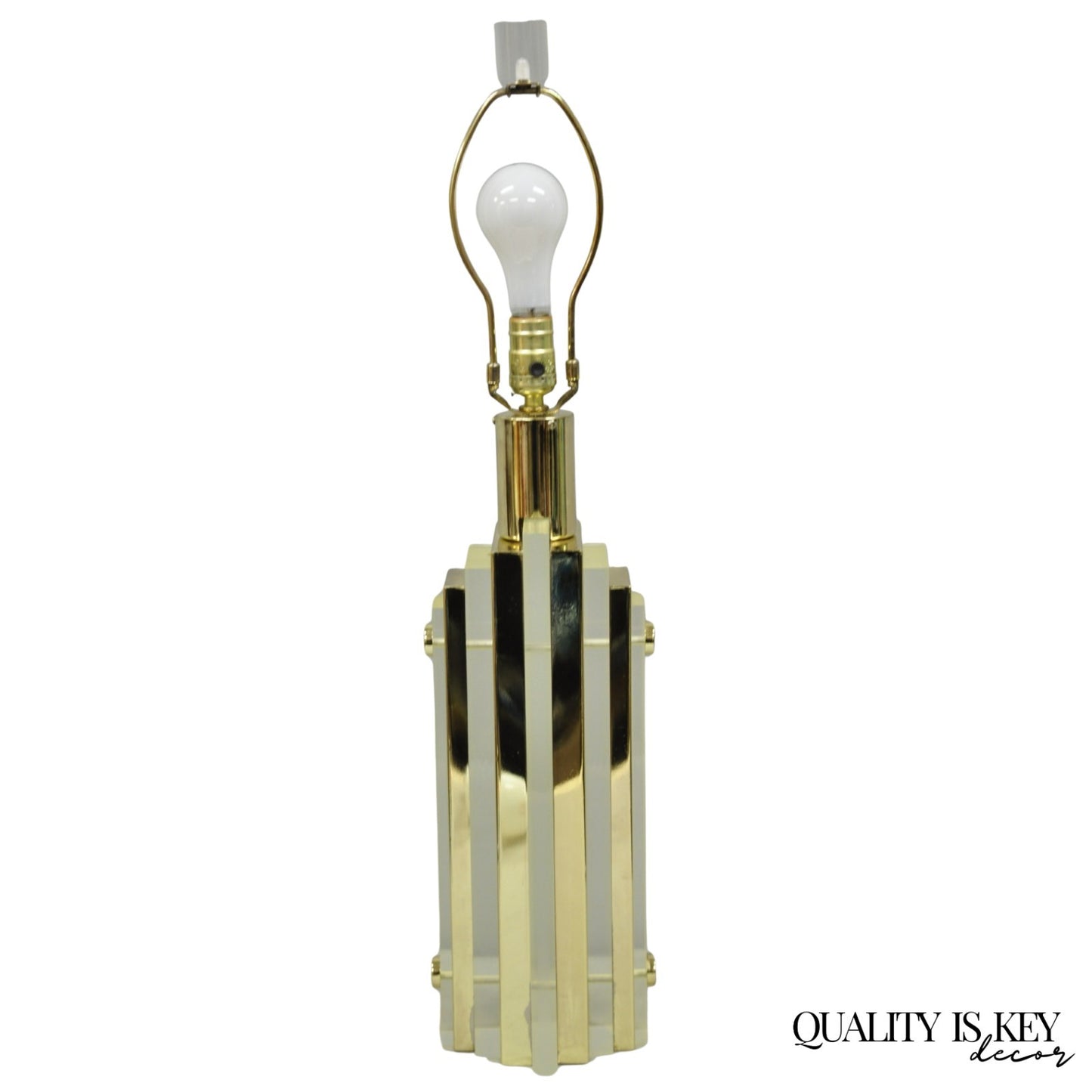 Vintage Mid Century Modern Lucite & Brass Cityscape Skyscraper Table Lamp