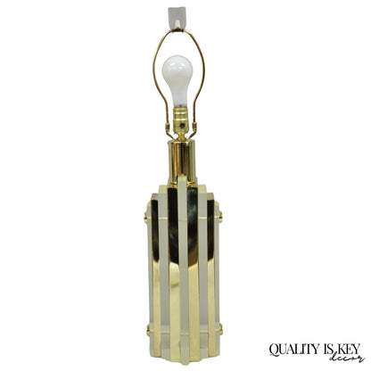 Vintage Mid Century Modern Lucite & Brass Cityscape Skyscraper Table Lamp