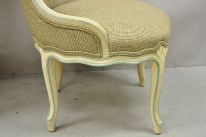 Vintage French Provincial Louis XV Cream Blue Boudoir Slipper Chairs - a Pair