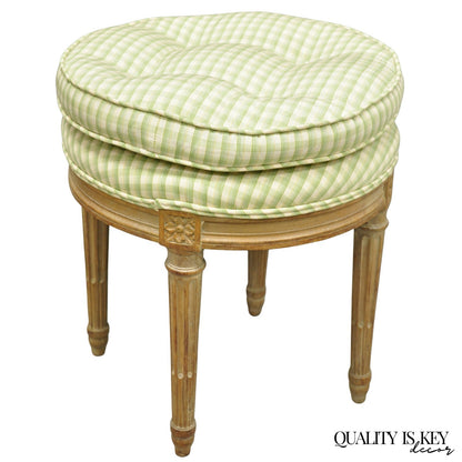 Vintage French Country Louis XVI Style Round Seat Carved Vanity Stool Chair