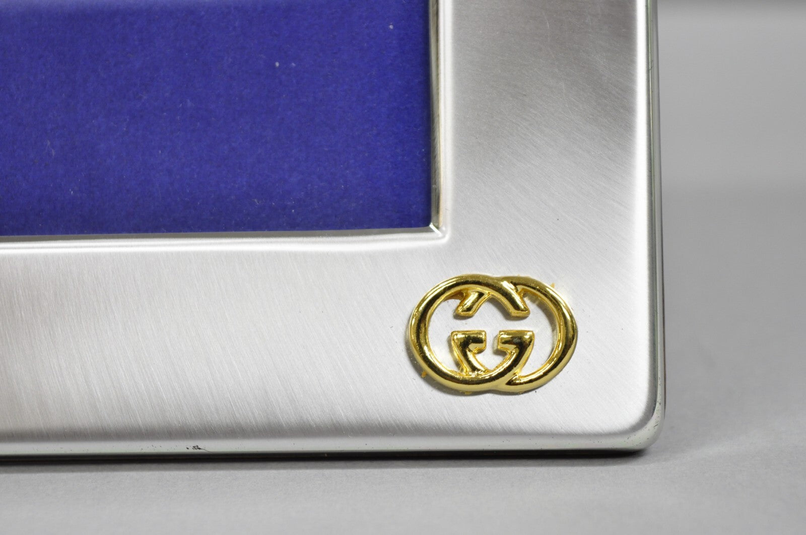 Vintage Gucci Italy Brushed Silver Gold Double G Monogram Photo Picture Frame