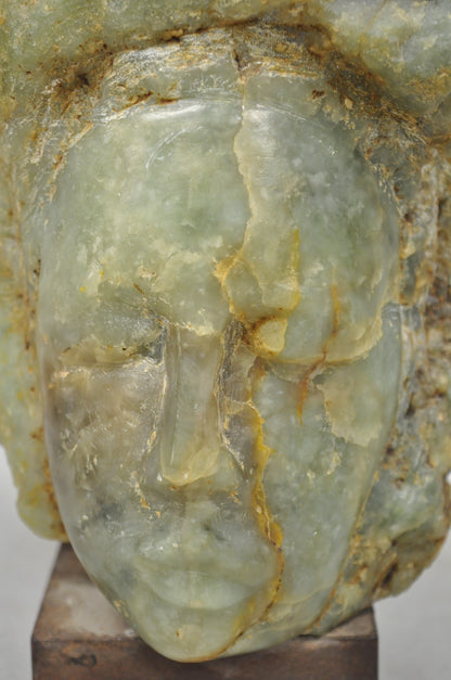 Vintage Chinese Carved Green Soapstone 8" Bust Head Small Figure Sculpture