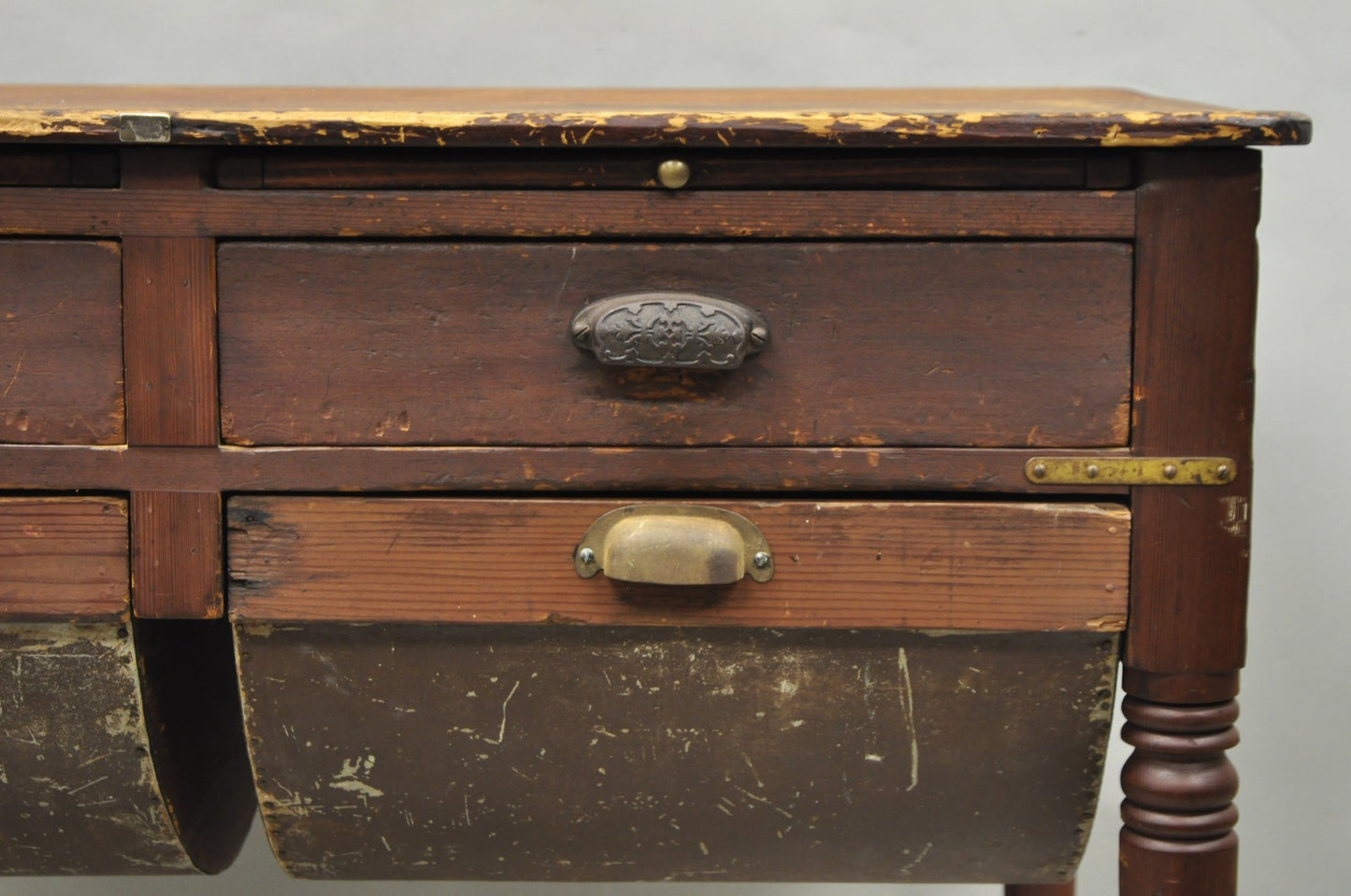 Antique French Country Primitive Possum Belly Pine Wood Bakers Work Table
