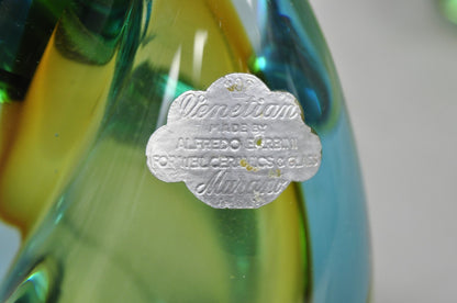 Mid Century Modern Alfredo Barbini Murano Italy Blue Art Glass Flame Bookends