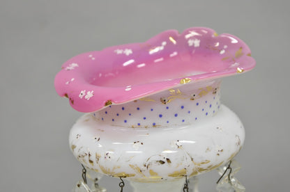 Antique Czech Victorian Bohemian Pink White Mantel Lusters Lustres - a Pair