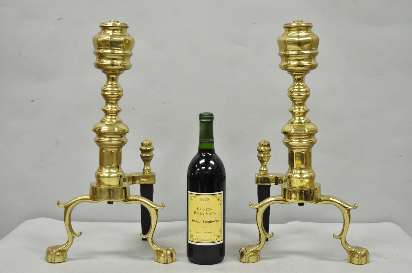 The Harvin Co Vintage Brass Federal Style Branch Foot Fireplace Andirons - Pair