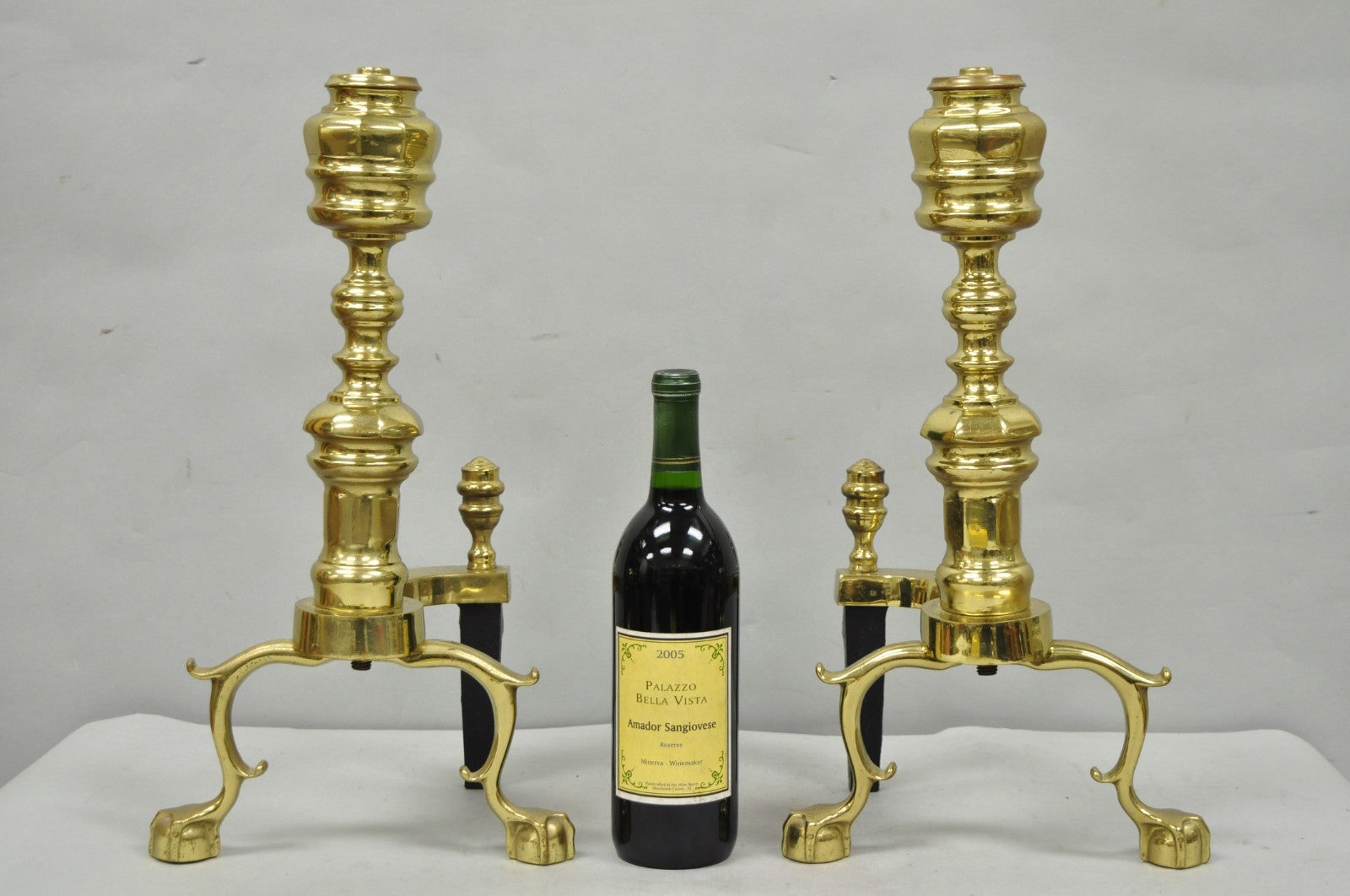 The Harvin Co Vintage Brass Federal Style Branch Foot Fireplace Andirons - Pair