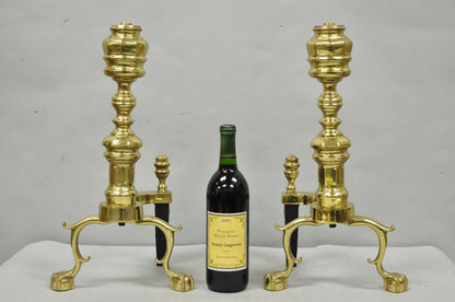 The Harvin Co Vintage Brass Federal Style Branch Foot Fireplace Andirons - Pair