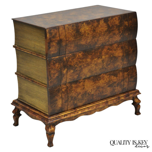 Decorator 3 Drawer Stacked Faux Book Form Italian Side Table w/ Oil Drop Finish