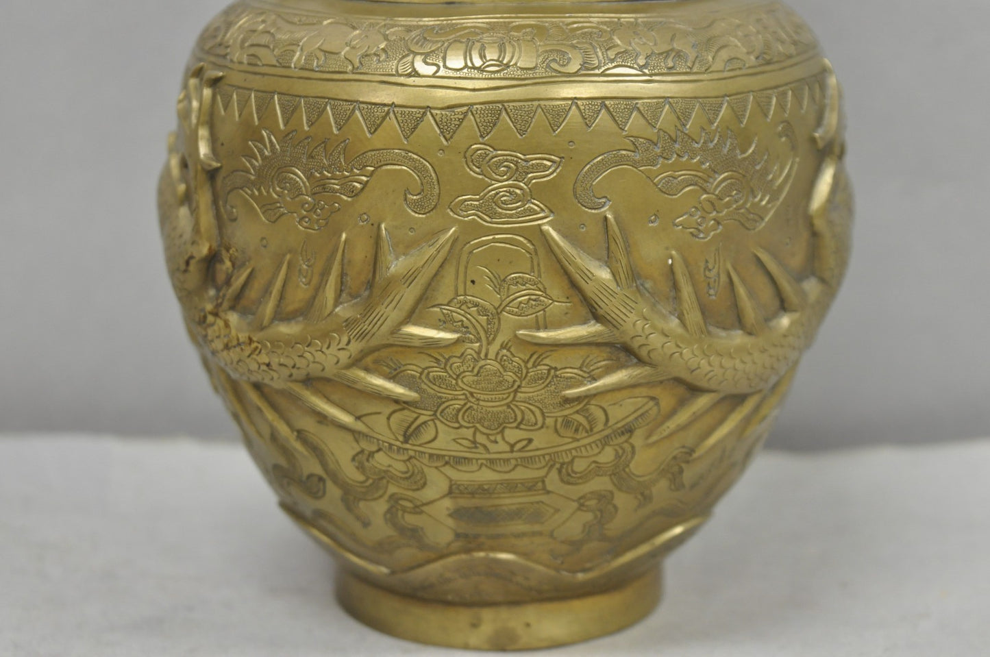 Vintage Japanese Dragon Relief Bronze Chinese 10" Oriental Flower Vase - a Pair