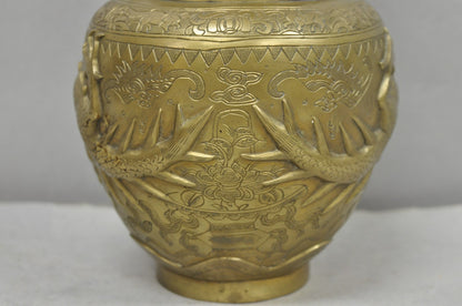 Vintage Japanese Dragon Relief Bronze Chinese 10" Oriental Flower Vase - a Pair