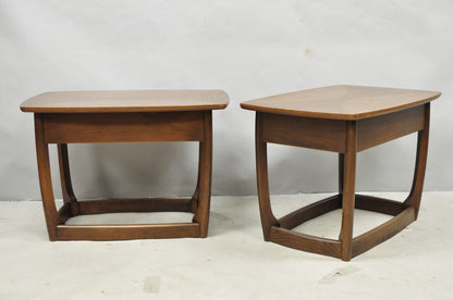 Vintage Mid Century Modern Sculpted Walnut & Laminate Coffee End Table Set 3 Pc