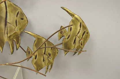 Vintage Bergasse Mid Century Modern Brass Metal "School of Fish" Wall Sculpture