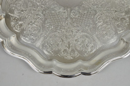 Vintage Sheridan Victorian Silver Plated Footed Round Serving Platter Bar Tray