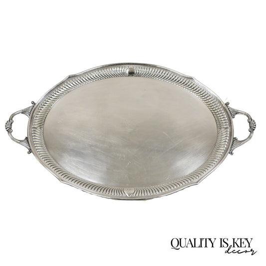 Antique English Edwardian Eagle & Crown Engraved Oval Serving Platter Tray