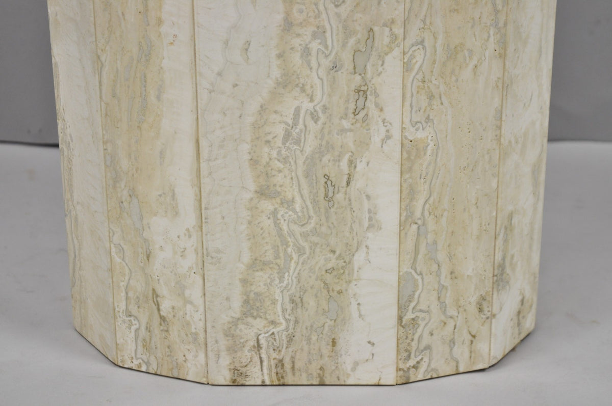 Vintage Postmodern Travertine Stone Small 20" Modern Pedestal Stand Side Table