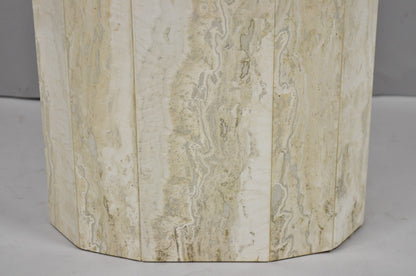 Vintage Postmodern Travertine Stone Small 20" Modern Pedestal Stand Side Table