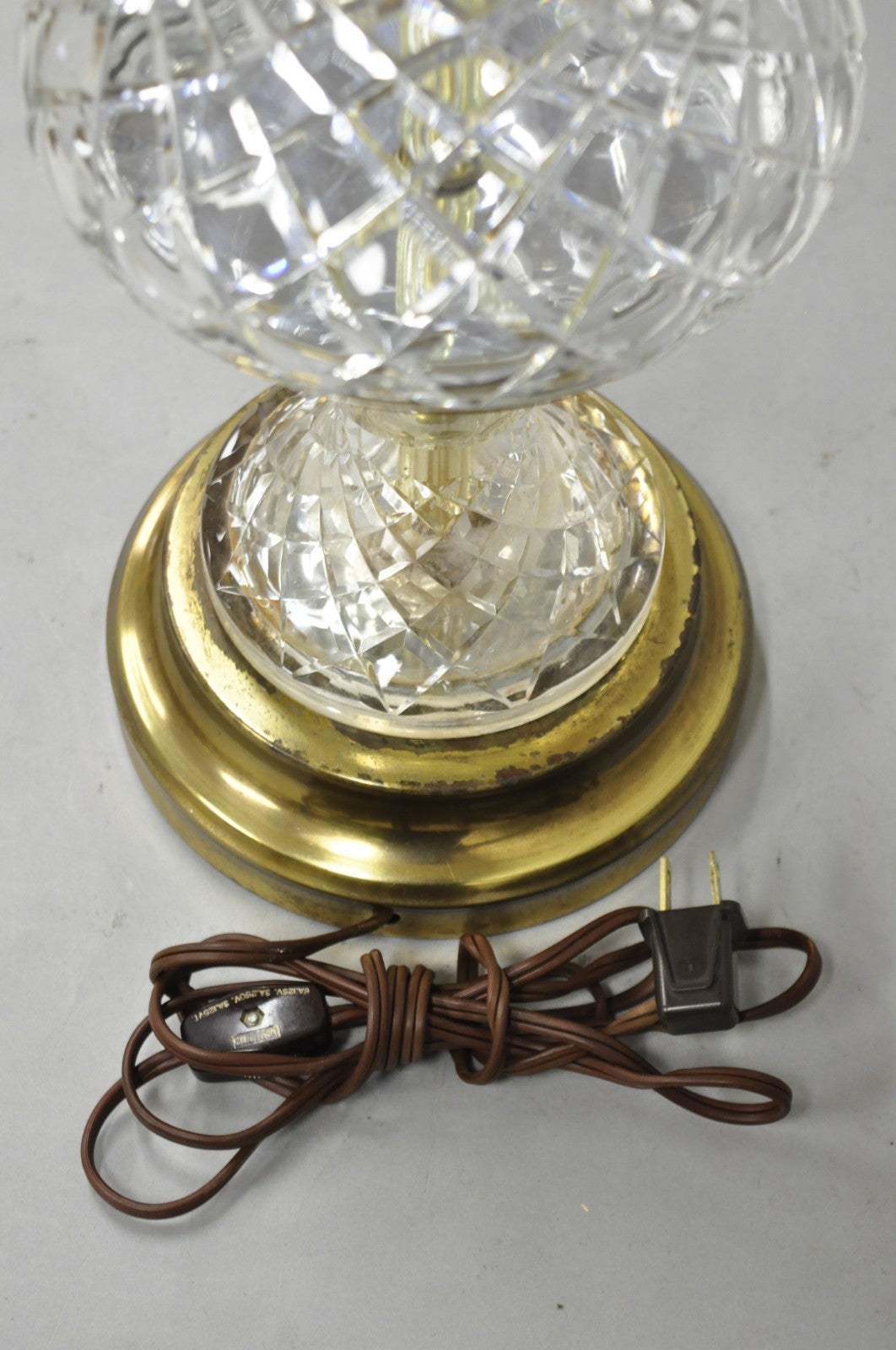 Vintage French Empire Style Crystal Glass Column Brass "Oil Lamp" Table Lamp