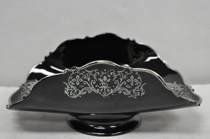 Vintage Rockwell Black Amethyst Glass Sterling Silver Overlay Centerpiece Dish