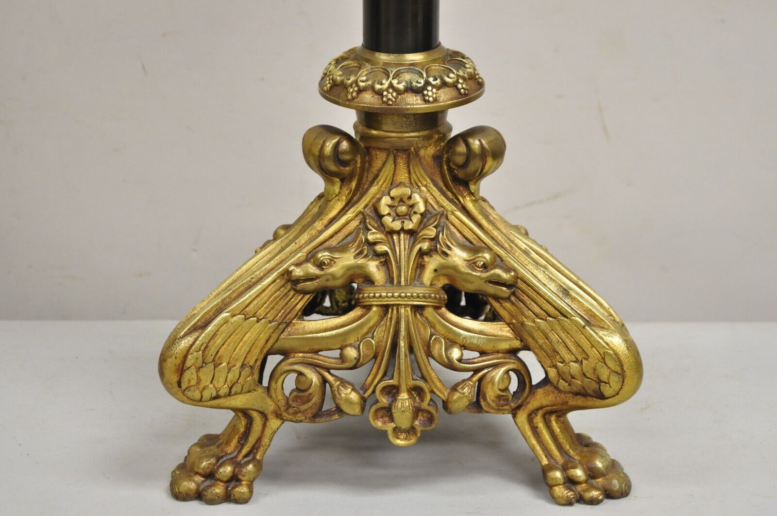 Antique French Gothic Revival Figural Bronze Candlestick Table Lamp by Leandri