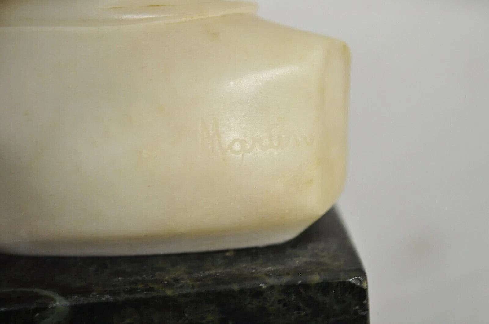 Antique 6" Carved Alabaster Marble Boy Bust Smoking Cigarette Signed "Martin"