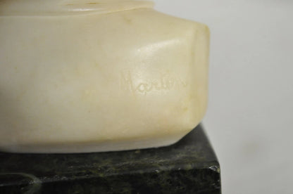 Antique 6" Carved Alabaster Marble Boy Bust Smoking Cigarette Signed "Martin"