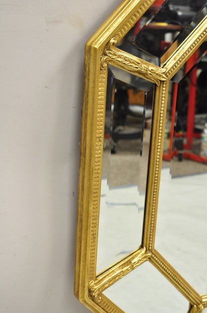 Vintage French Regency Style Octagonal Gold Tone Beveled Glass Wall Mirror