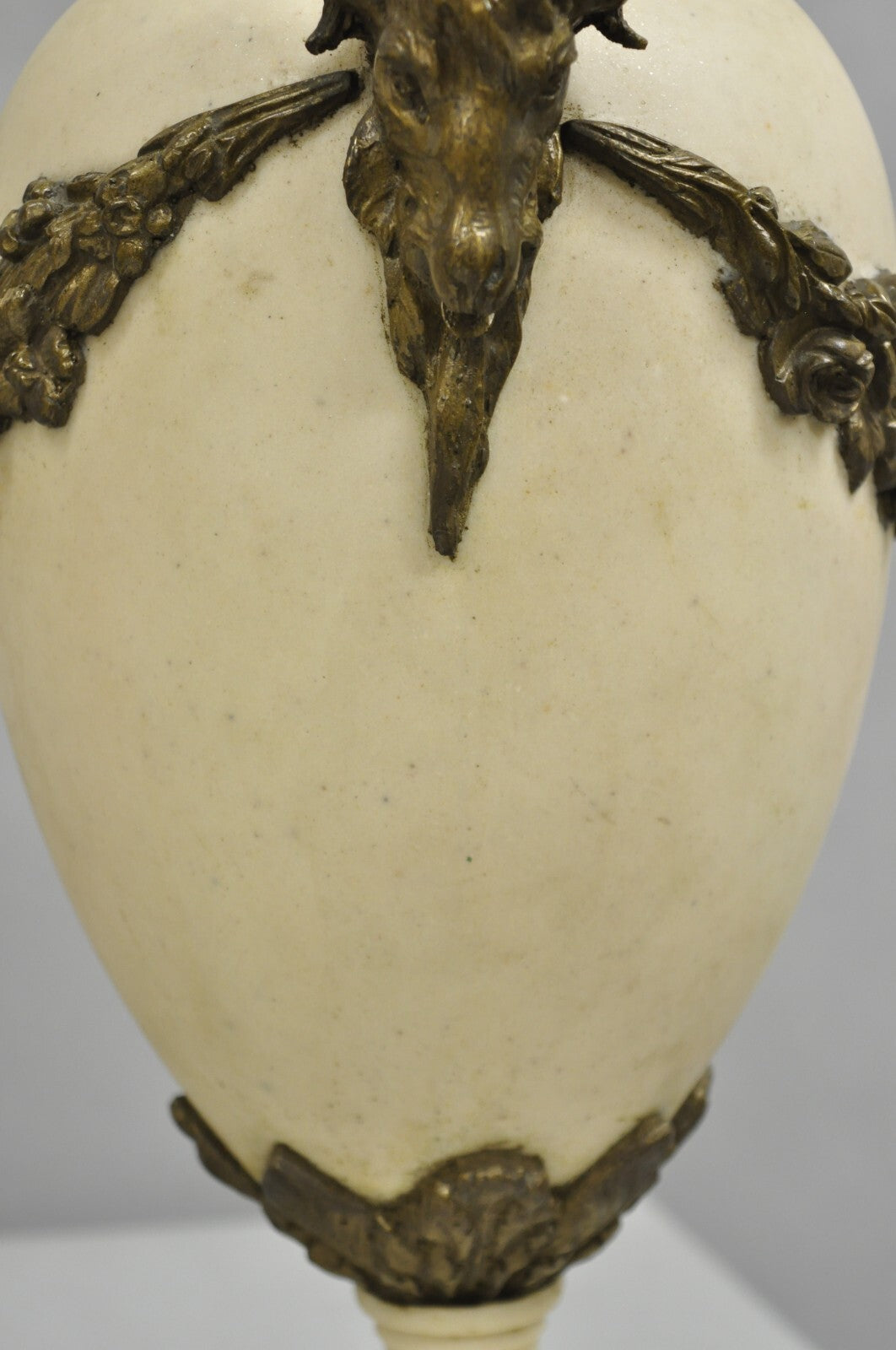 Vintage French Neoclassical Marble & Bronze Rams Head Urn Cassolettes - a Pair
