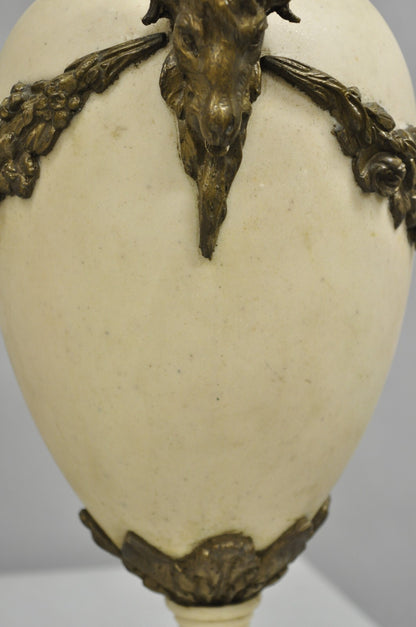 Vintage French Neoclassical Marble & Bronze Rams Head Urn Cassolettes - a Pair